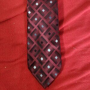 Van Heusen Brick Red Black Gray and White Box Geo Design Poly Hand Made Necktie